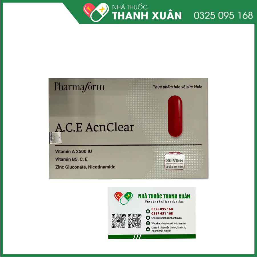 A.C.E AcnClear viên uống hỗ trợ làm đẹp da, chống oxy hóa, cải thiện tình trạng lão hóa da